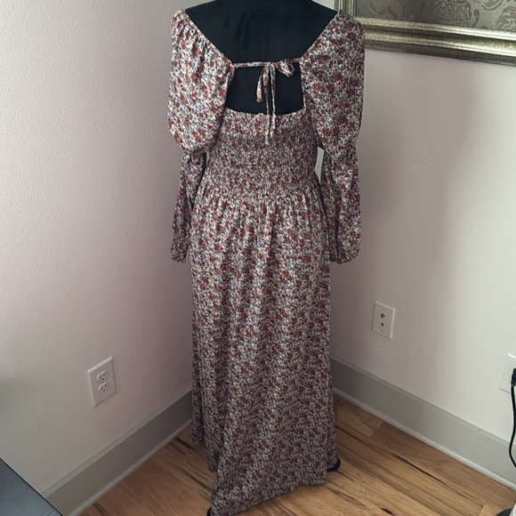 Promesa smocked floral Juliet sleeves split collar Maxi Dress Sz  S - Picture 4 of 6